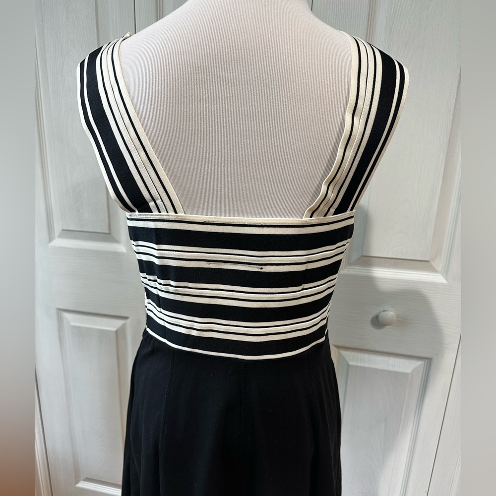 Maeve Black and White Striped Cross-Front Fit-and-Flare Dress - Picture 5 of 7